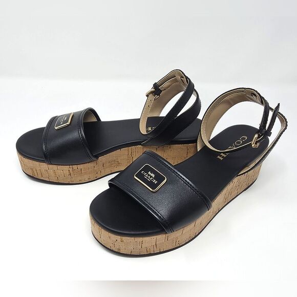 Coach Tullie Leather Platform Strap Sandal Black Women's Size 6.5 CR884 - Picture 4 of 16